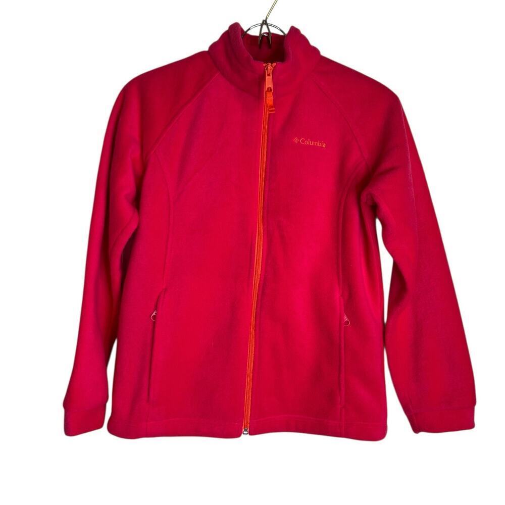 Columbia Fleece Jacket Bright Pink Full Zip Soft Warm Girls Youth L (14/16)